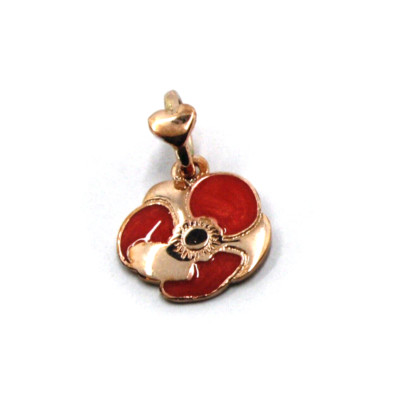 9K ROSE GOLD SMALL 12mm POPPY FLOWER DODO MARIANI ENAMEL PENDANT, ITALY MADE