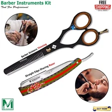 Barber Shears and Razor Combo - Hair Cutting, Thinning, and Shaving Kit