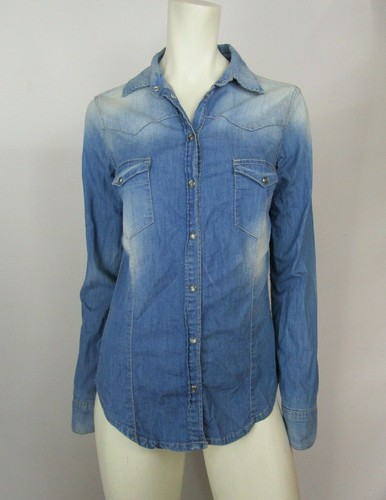 Zara Basic Dept. Z1975 Snap Button Western Style Women's Blue Denim Shirt  Size S | eBay