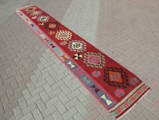 Vintage Turkish Sivas Kilim Runner Rug, Hallway Rug, Aisle Rug 28"x184" Long Rug