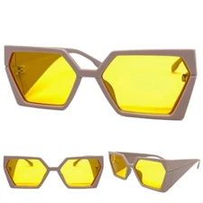 Futuristic Unique Modern Retro Party Raver SUNGLASSES Thick Funky Lavender Frame