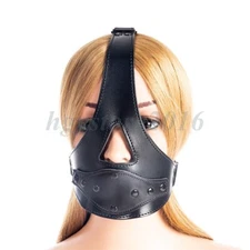 Bdsm Restraints Detachable Plug Mouth Gag Pu Leather Bondage Hood Head Harness