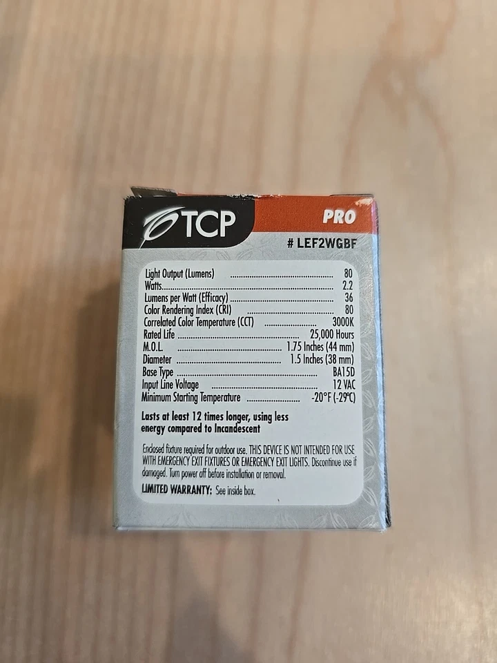 TCP LEF2WGBF 2Watt 12-Volt LED GBF Elevator Lamp Light Bulb 2.2W 12V BA15d 3000K - Image 2 of 4