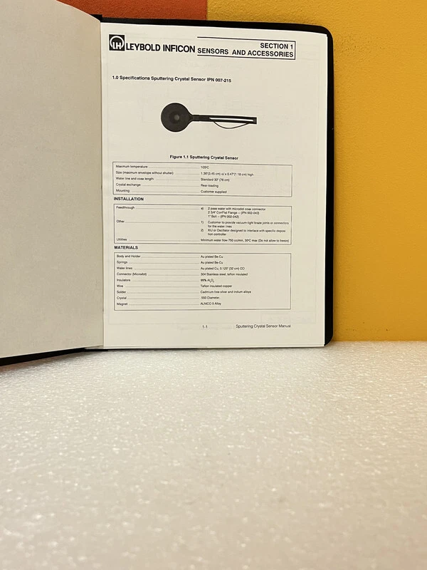 LeyBold 020191/ 074-157 Sputtering Crystal Sensor Manual - Image 2 of 2