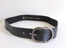 Queen crumple patent leather belt with metal buckle gray made in France size 85