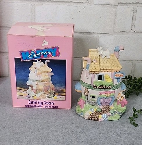 Easter Village Porcelain Buildings Grocery Hotel Station Police Station 4 Pc Set - Picture 6 of 12