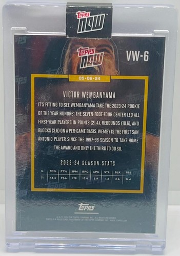 Victor Wembanyama 2023-24 TOPPS NOW Rookie of the Year VW-6 RC SP HOLO WEMBY - Picture 2 of 2