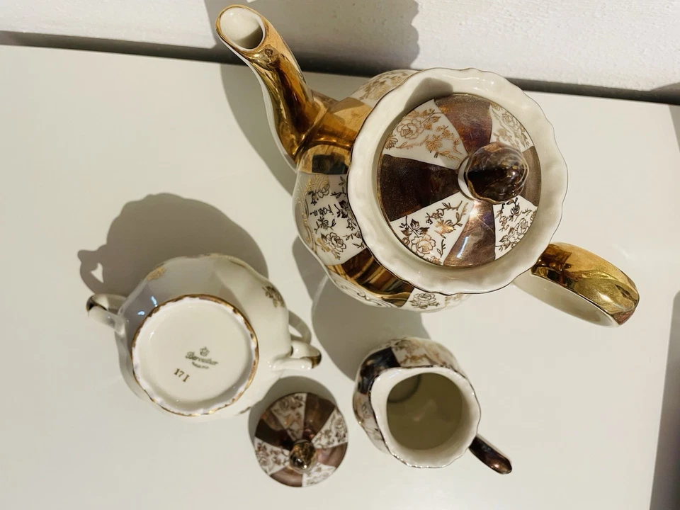 Bareuther Bavaria Sehr schöne alte Kaffeekanne + Milch und Zucker - Rosendekor - Bild 3 von 4