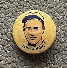1930's PR4 Cracker Jack Baseball Pin Button Pinback Lou Gehrig New York Yankees