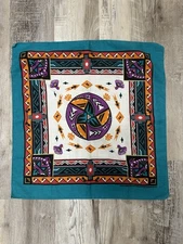 Vintage Hav A Hank Bandana Made In USA Tribal Southwest Teal Purple Aztec