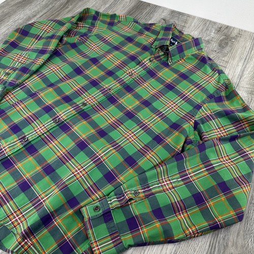 Polo Ralph Lauren Plaid Shirt Mens XL Made In Italy Green Purple Bright Button * - Picture 1 of 9