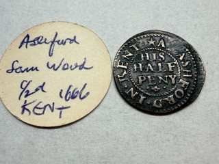 {616} 17th Century halfpenny KENT ASHFORD Samuel Wood 1666.