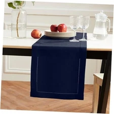  Linen Hemstitch Table Runner 60 Inches - 100% Pure 14 x 60 Inch Indigo Navy