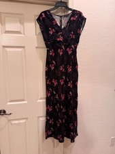 NWT Madewell Wide V-Neck Midi Dress Floral Black Size 4