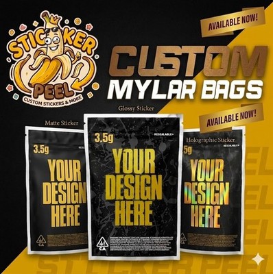 Custom Mylar Bags with Your Logo - 3.5g Smell Proof Packaging - Resealable Bulk