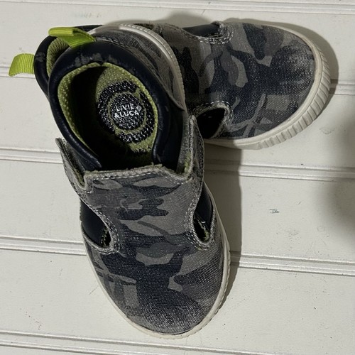 Livie & Luca Baby Shoes Blue White Camo Sloth Sneakers Easy Hook & Loop Casual - Picture 6 of 10
