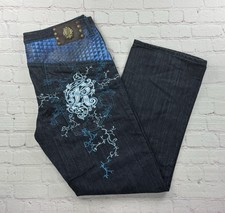 Vintage Y2K Kanji Premium Japanese Flower Embroidered Baggy Jeans 36x32