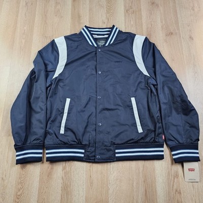 Levi's Jacket Mens Large Blue & White Varsity Full Zip Button Softshell
