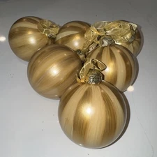 Frontgate Ornaments Gold Hand Painted Lot Of 6 Glass Christmas Holiday F21