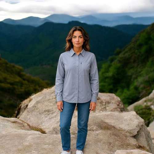 Columbia Omni-Shade Shirt Women's Silver Ridge Grey Ripstop Vented Fishing XL