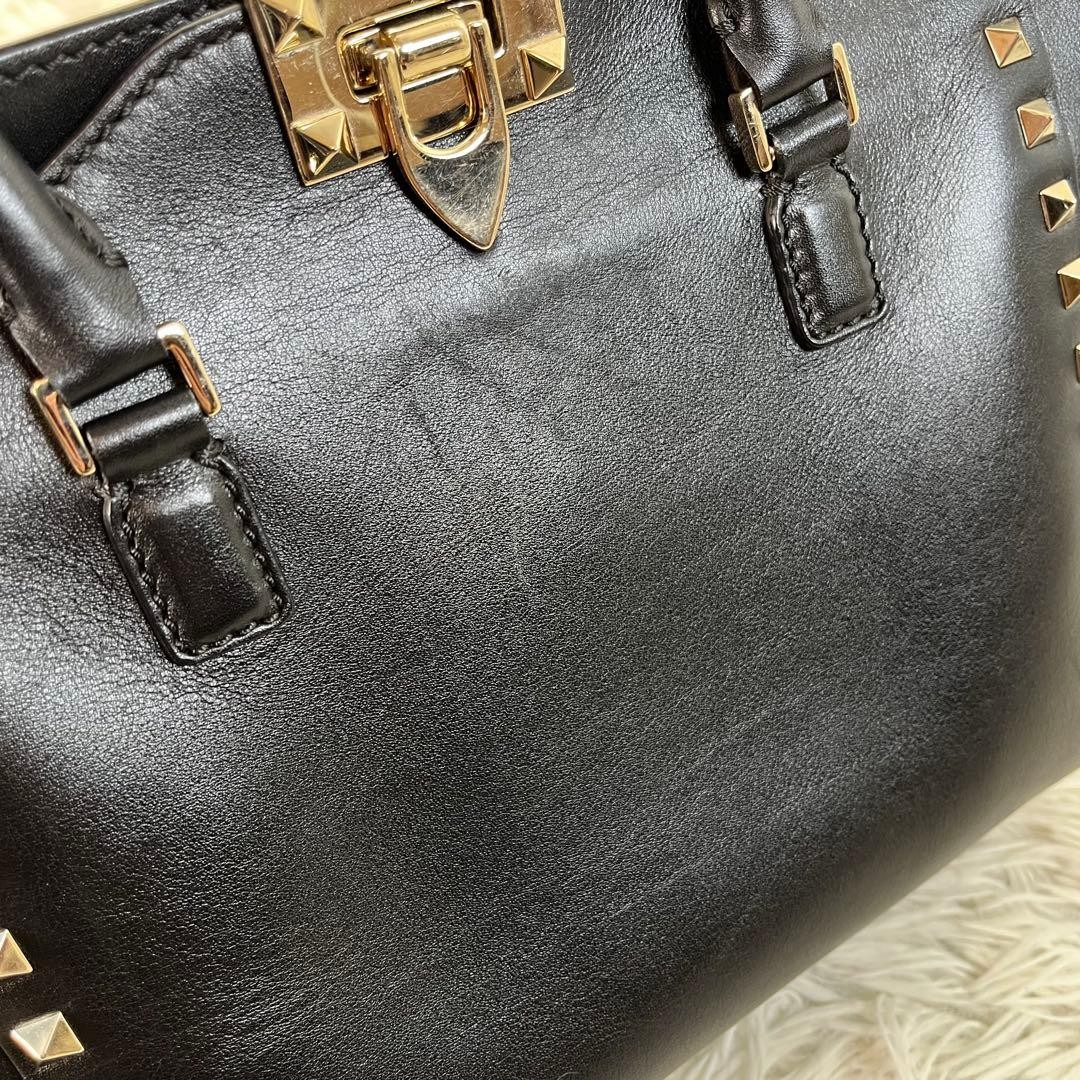 Valentino Garavani Rockstud 2Way Leather Handbag Black, B Grade Japan thumbnail 13