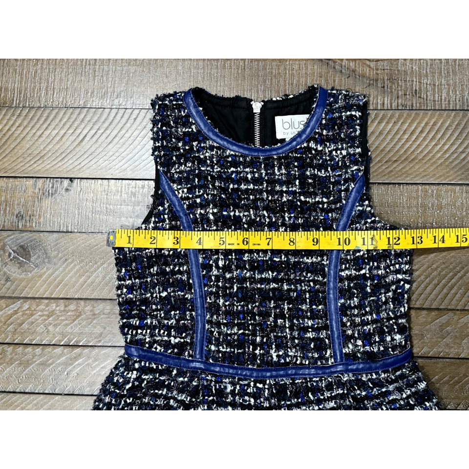 Vestido Blush by US Angels Boucle Negro/Blanco con Borde Azul - Niñas Talla 8 Foto 4 de 4