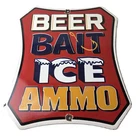 Vintage Beer Bait ICE Ammo Porcelain Sign - Bait Shop Gas Station Sign