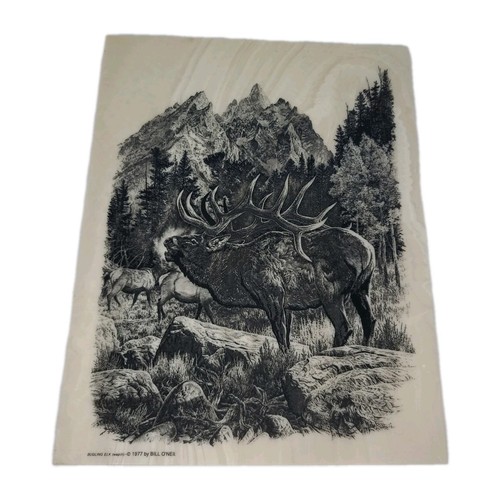 Montana Marble Bugling Elk By Bill O'Neil Etched Art Vintage 1977 - Picture 2 of 6