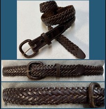 Vintage Handcrafted 80s Brown Leather Woven Braided Belt Sz 34 Western Boho EUC