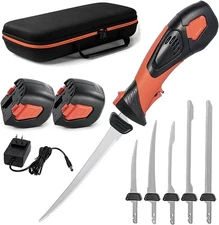Cordless Electric Fillet Knife - 5 Ti-Nitride Coated Non-Stick Blades, Ergonomic
