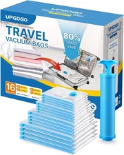 Vacuum Bags for Travel, Space Saver Storage Combo 16 Pack, Hand Pump 