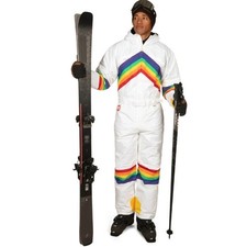 Tipsy Elves Men's Sunrise Shredder Ski Suit, Neon Retro Striped, Size XL, NWT