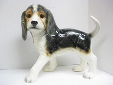LARGE PORCELAIN CERAMIC BEAGLE ?  PUPPY  15" TALL X 16" LONG X 7" WIDE VTG