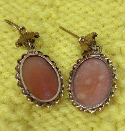 Pendientes camafeo victorianos vintage joyas oro amarillo 14k - Imagen 8 de 11