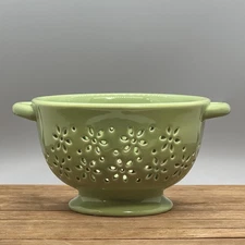 Ceramic Berry Strainer Colander Sage Green Floral Design - 5 Inch