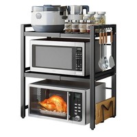 Mikrowellenregal KüChe 3 Etagen Ausziehbar Kohlenstoffstahl 6 Haken 40-64Cm