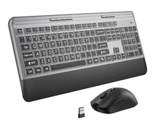 Silent Wireless Keyboard and Mouse Combo - Keyboard with Large Print Cover