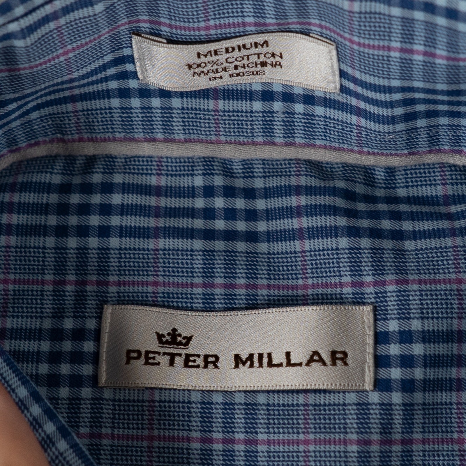 Peter Millar Mens Shirt Medium Classic Fit Plaid Cotton Blue Pink Long Sleeve image 2
