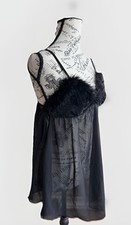 Vintage Y2K Black Whimsigoth Whimsey Goth Faux Fur Lingerie Slip Top Large