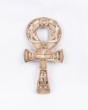 Rare Ancient Egyptian Ankh Statue Winged Scarab & Goddess Isis Key of Life Art