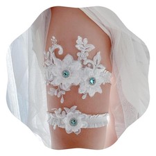 2Pcs Wedding Garters for Bride Bridal Lace Garter Set with Blue Rhinestone fo...