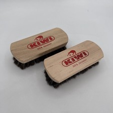 KIWI Shoe Shine Brush 100 Horsehair Bristles Wood Handle 2 Pack Brown 5.5"