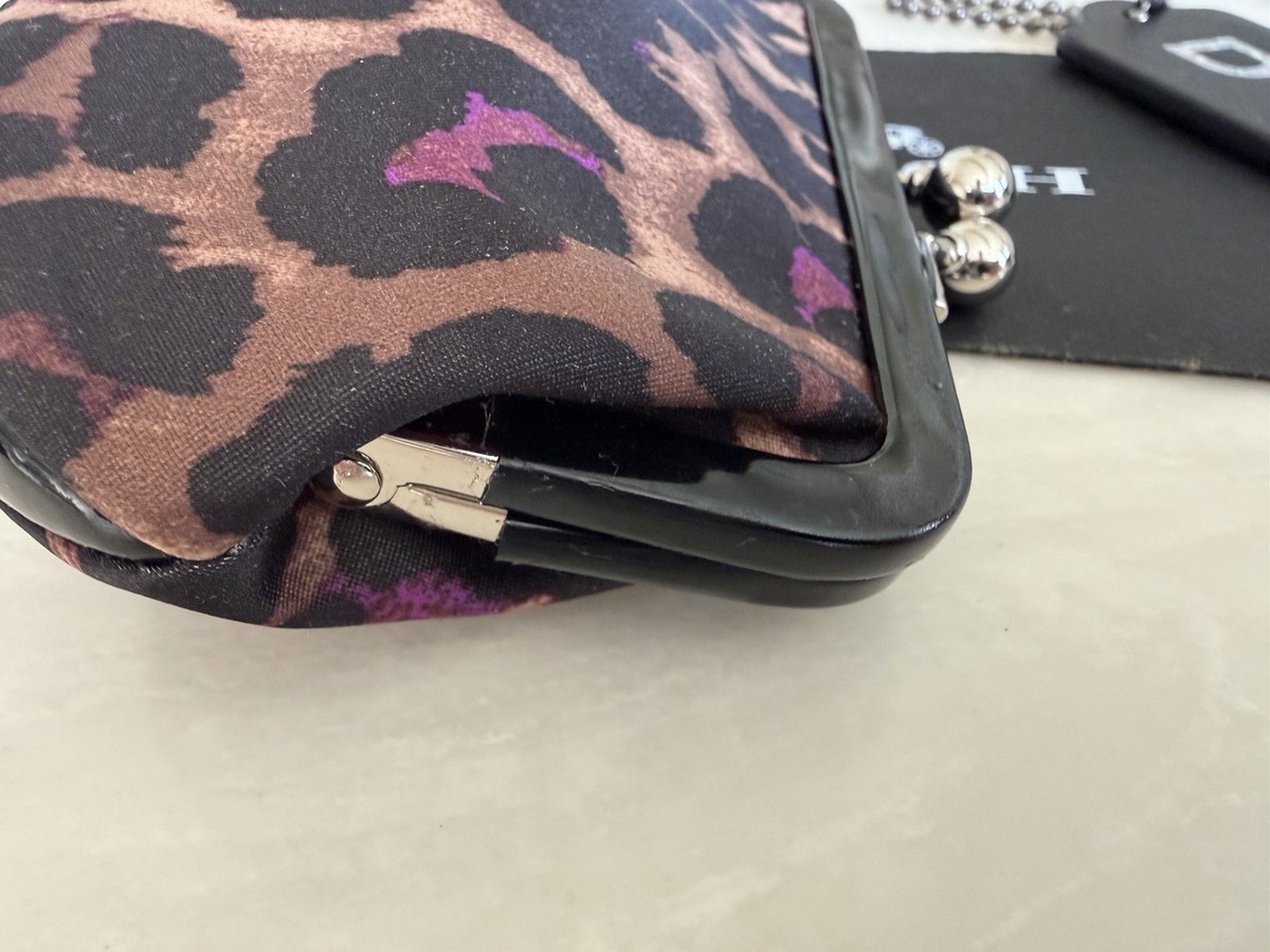 NWT COACH VIOLET/MULTI OCELOT LEOPARD KISSLOCK FRAME COIN PURSE