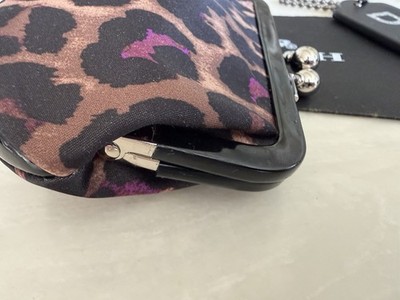 小物 Coach Coin Case Kiss Lock Leopard NWT COACH VIOLET/MULTI OCELOT LEOPARD KISSLOCK FRAME COIN PURSE