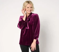 Belle by Kim Gravel Bellevet Tie Front Blouson Sleeve Top Aubergine 3X New