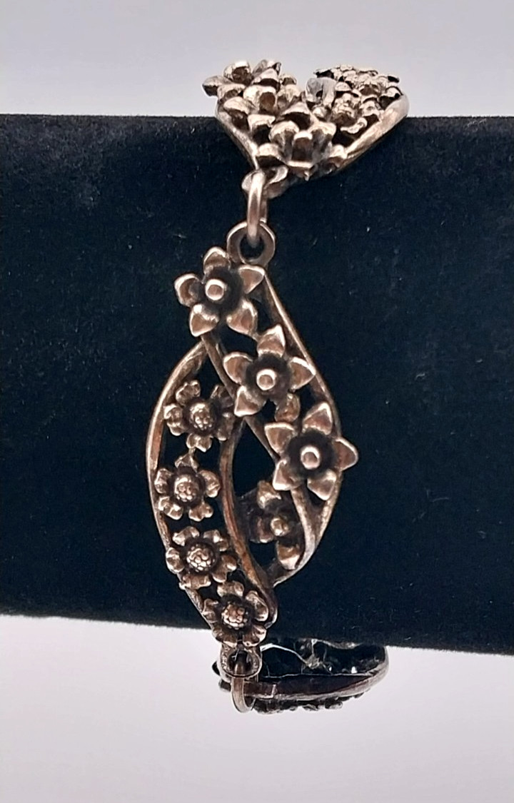 Vintage 800 Sterling Silver Art Nouveau Flower Link Bracelet 22g Signed Germany
