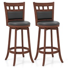 Wood Swivel Bar Stools Set of 2 with Faux Leather Upholstered Seat Back