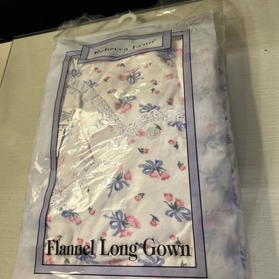 Rebecca Lynn Cotton Flannel  Long Gown Pajamas White Floral Sz 2X NEW
