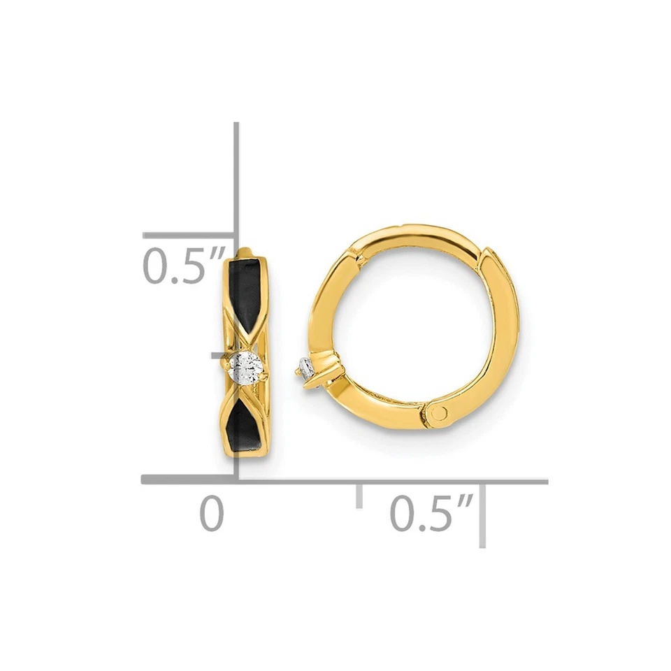 Pendientes de aro de ónix negro pulido de oro amarillo de 14k de 11 mm Foto 4 de 4