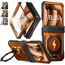 For Moto Razr Plus 2026/2025/2024 Case Tempered Glass Magnetic Ring Kickstand